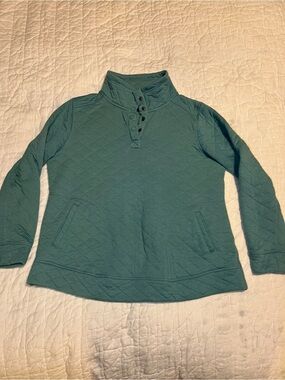 Modern Canvas Women’s Quilted Pullover Sweatshirt Teal Snap Neck Long Sleeve XL